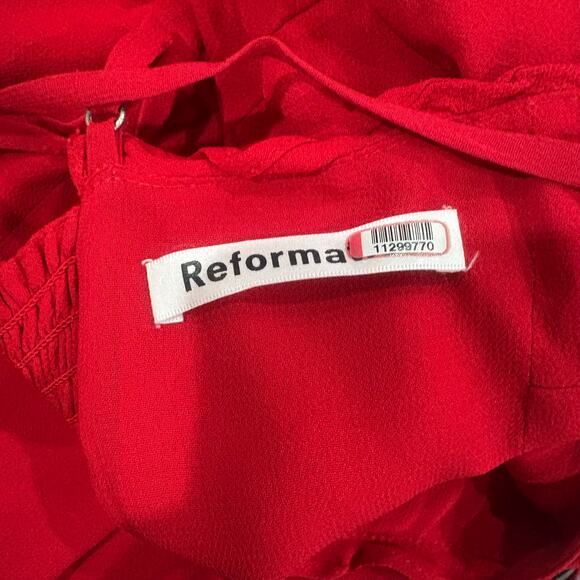 Reformation Cassandra Cherry Red Midi Ruffle Dress Size 8 - Picture 11 of 13